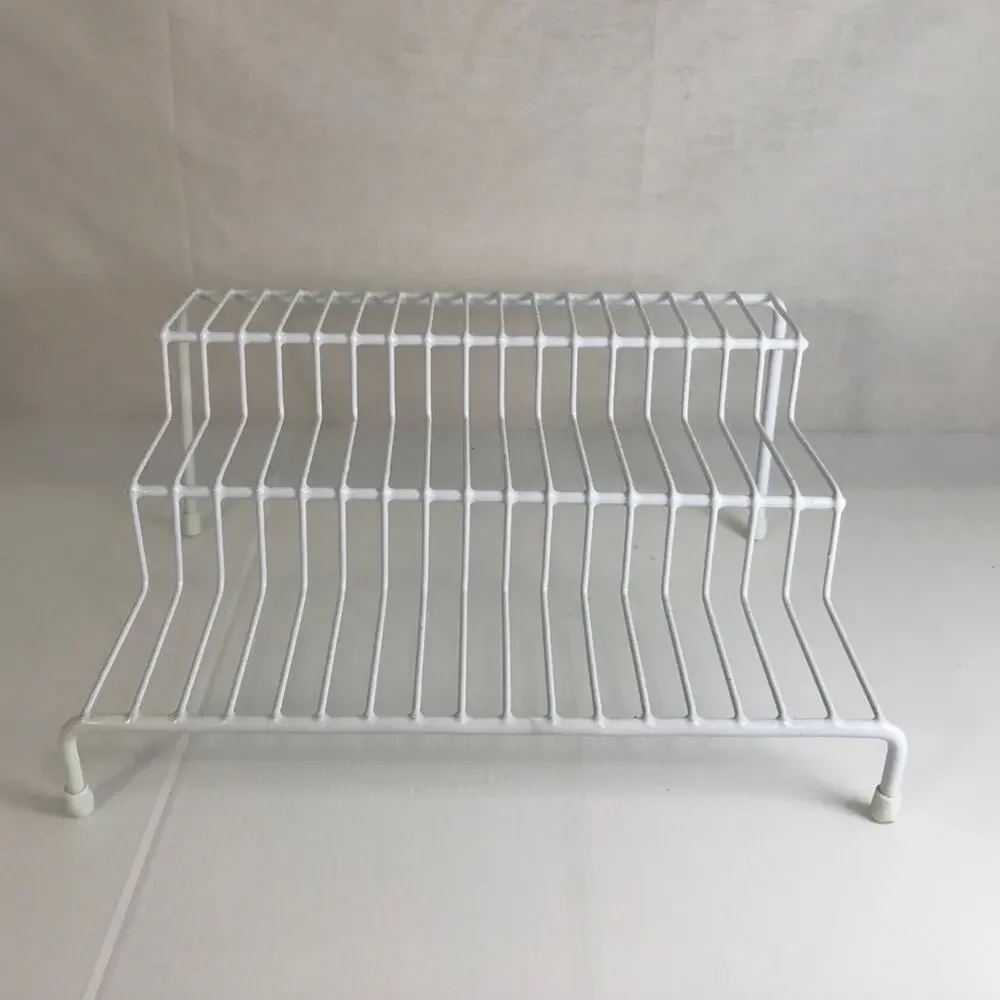3 Tier Freestanding Wire Step Shelf Spice Rack Can Jars White Organizer